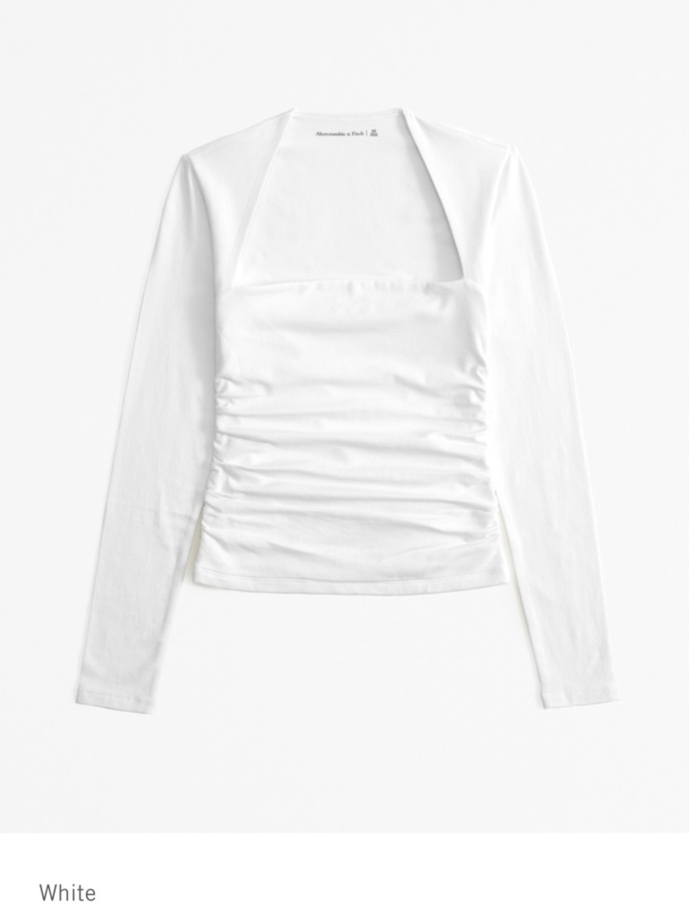White Square Neck Ruched Long Sleeve Ava Top - Abercrombie & Fitch size S